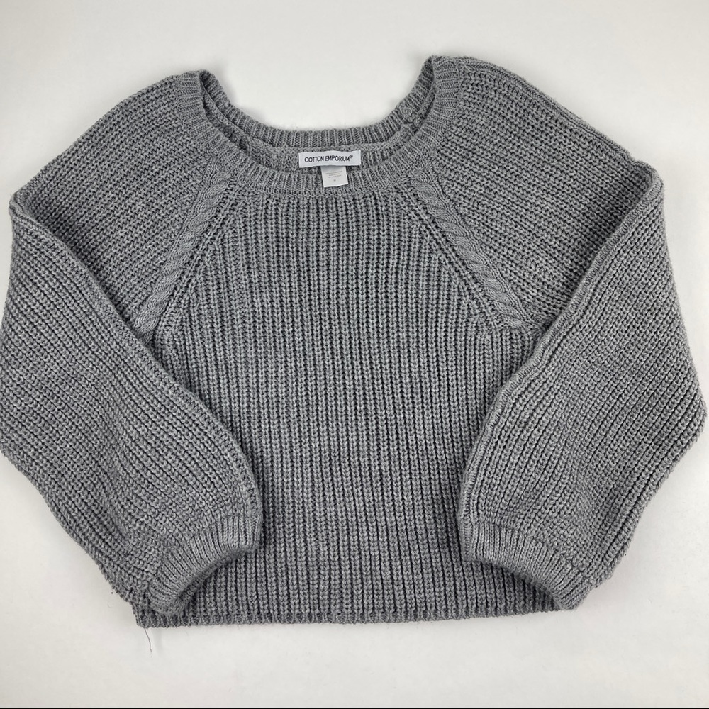 Cotton Emporium Sweater Womens Medium Gray Chunky Knit